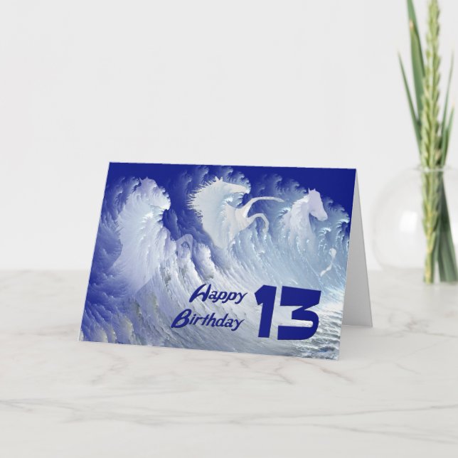 Carte de 13ème anniversaire avec des chevaux sauva (Devant)