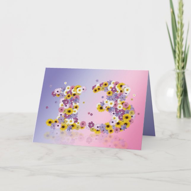 Carte de 13ème anniversaire avec lettres fleuries (Devant)