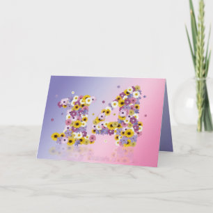 Carte de 14ème anniversaire avec lettres fleuries