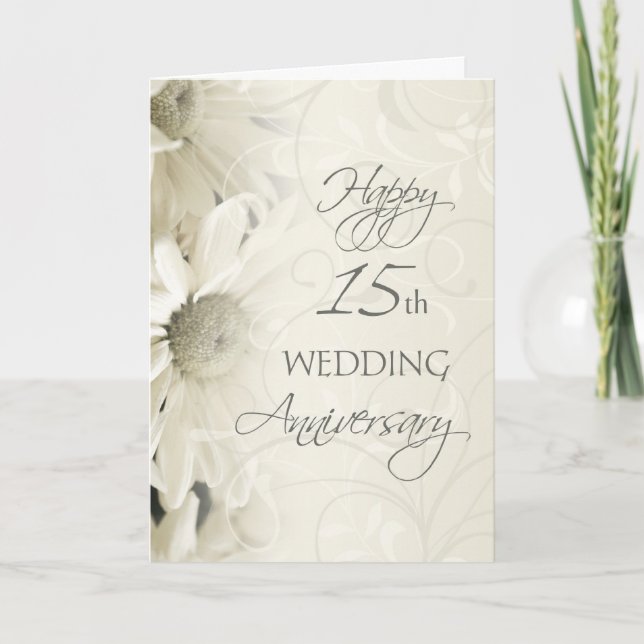Carte de 15e anniversaire de mariage Fleurs blanch (Devant)