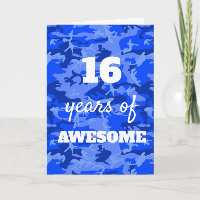 Carte de 16e anniversaire du Camouflage bleu (Devant)
