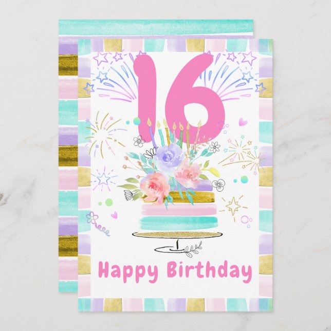Carte de 16e anniversaire modifiable (Devant / Derrière)