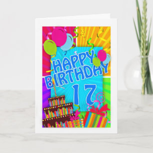 Carte de 17ème anniversaire brillante et colorée -