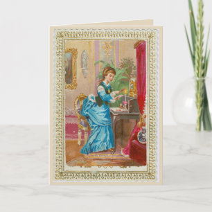 Carte de 1875—Dame victorienne au bureau