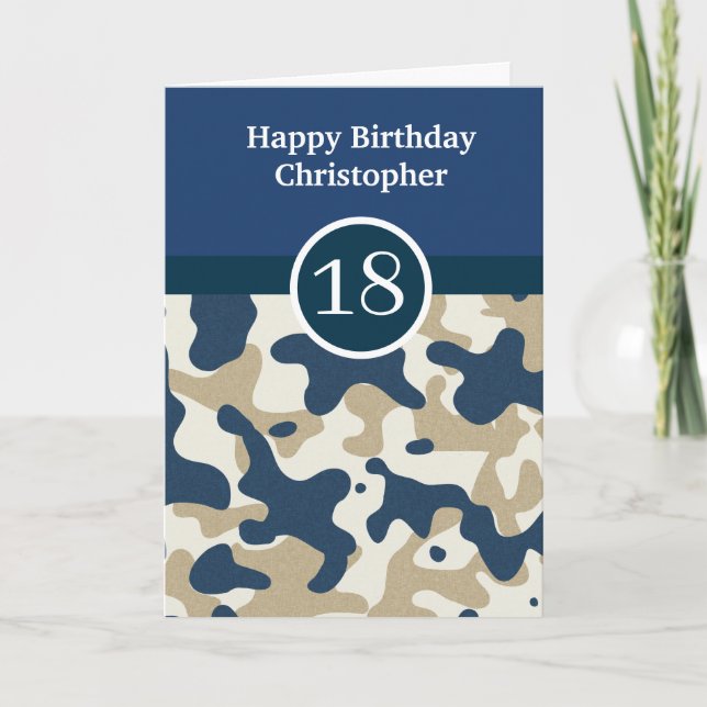 Carte de 18e anniversaire du Camouflage bleu de la (Devant)