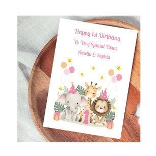 Carte de 1er anniversaire Safari Feuille Animale R