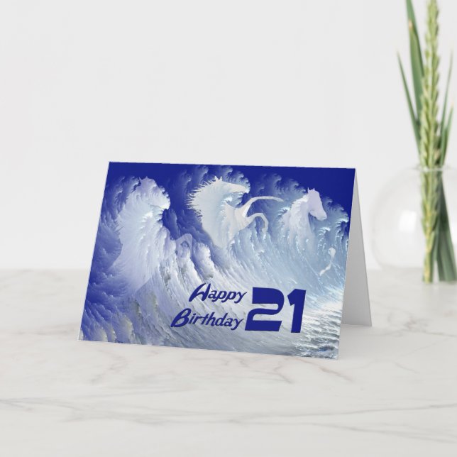 Carte de 21e anniversaire avec chevaux de surf bla (Devant)