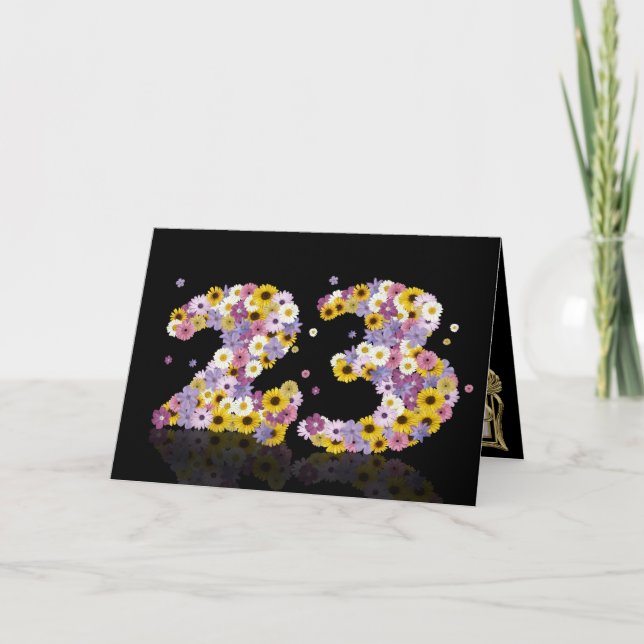 Carte de 23e anniversaire avec lettres fleuries (Devant)