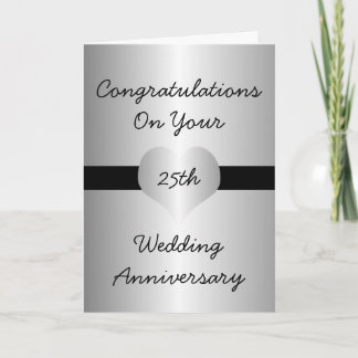 Carte de 25e anniversaire de mariage Cœur argenté