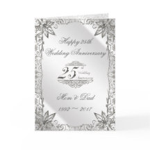 Carte de 25e anniversaire de mariage Flourish Silv