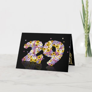 Carte de 29ème anniversaire avec lettres fleuries
