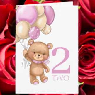 Carte de 2e anniversaire avec ballons roses et our