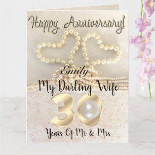 Carte de 30e anniversaire de mariage perlé pour fe