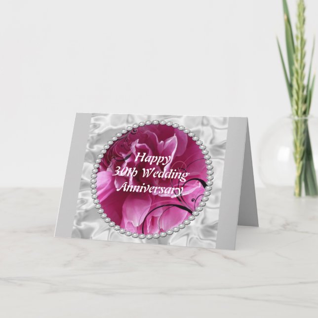 Carte de 30e anniversaire de mariage, perles et fl (Devant)