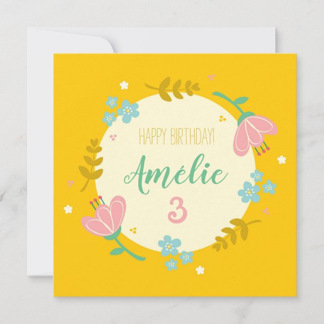 Carte de 3e anniversaire - fille florale (Devant)