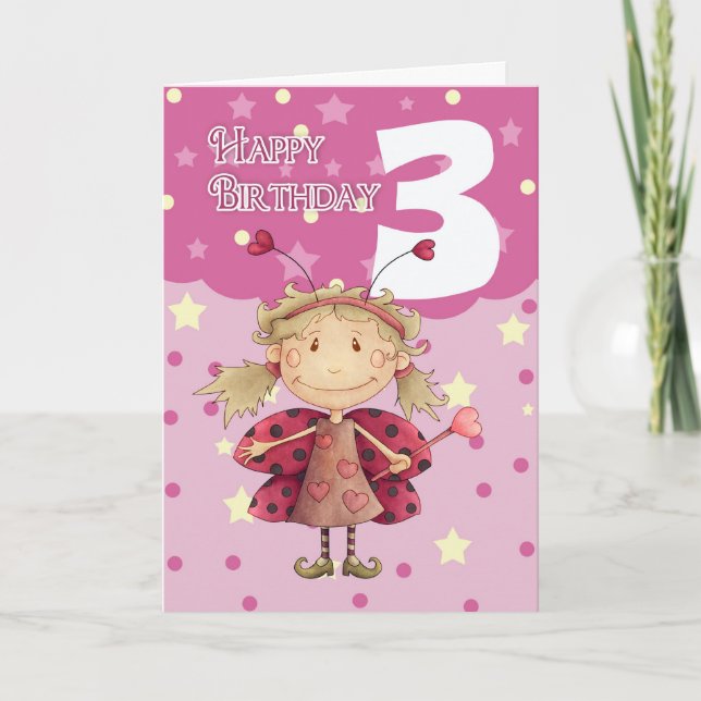 Carte de 3ème anniversaire avec jolie fée de cocci (Devant)