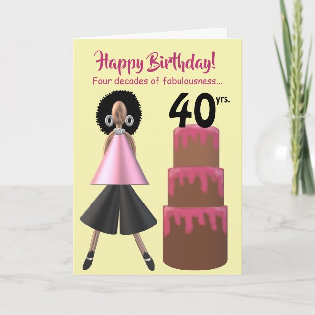 Carte de 40e anniversaire de la femme afro-américa (Devant)