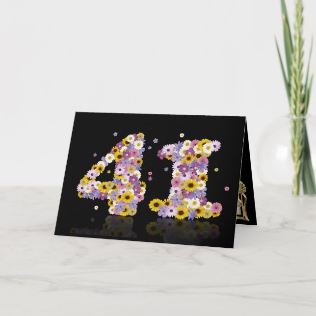 Carte de 41e anniversaire avec lettres fleuries (Devant)