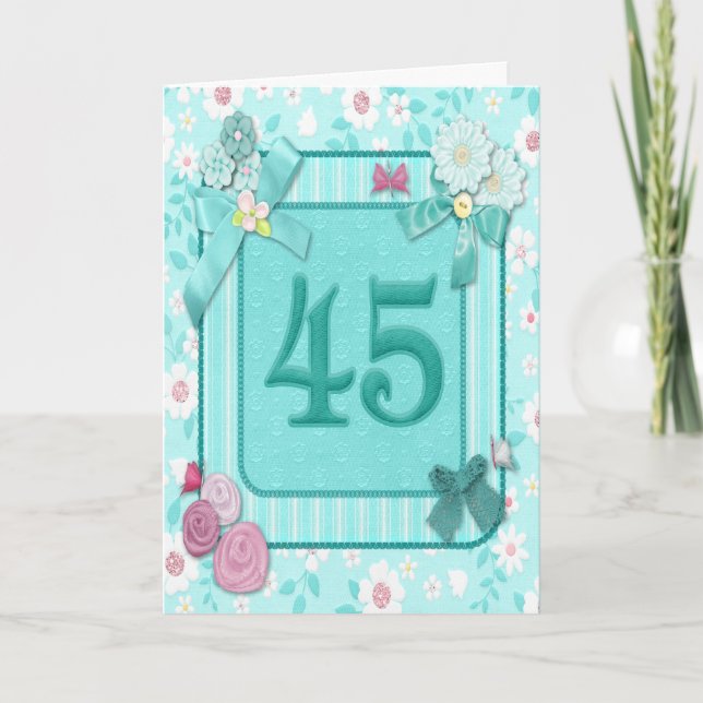 Carte de 45e anniversaire avec fleurs (Devant)