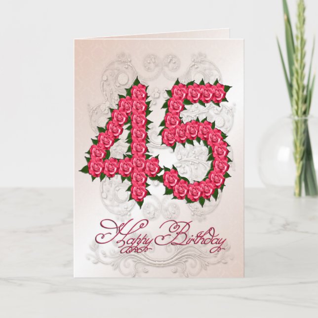 Carte de 45e anniversaire avec rose et feuille (Devant)