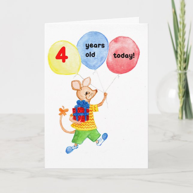 Carte de 4e anniversaire de 'Little Mouse' (Devant)