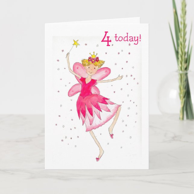 Carte de 4e anniversaire rose Fairy (Devant)