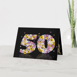 Carte de 50e anniversaire avec lettres fleuries