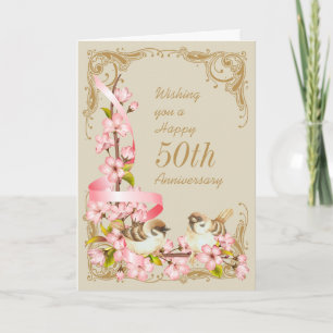 Carte de 50e anniversaire des fleurs de cerises et
