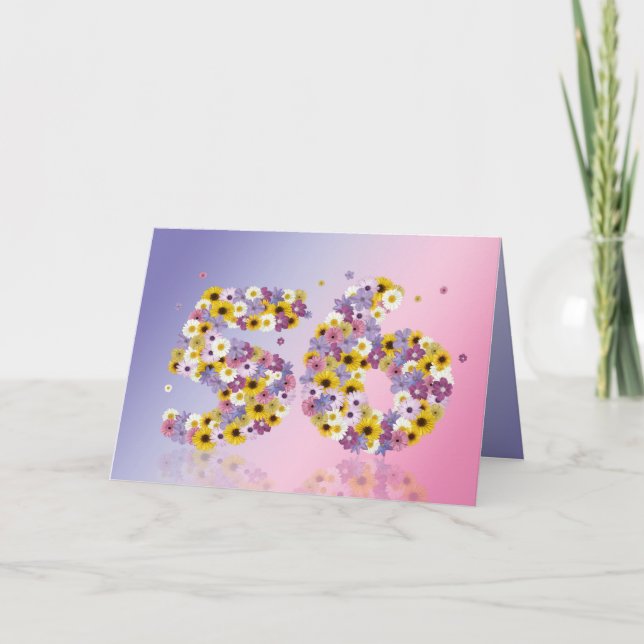 Carte de 56ème anniversaire avec lettres fleuries (Devant)