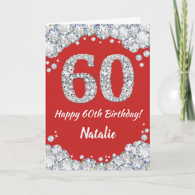Carte de 60e anniversaire avec paillettes rouges e (Devant)