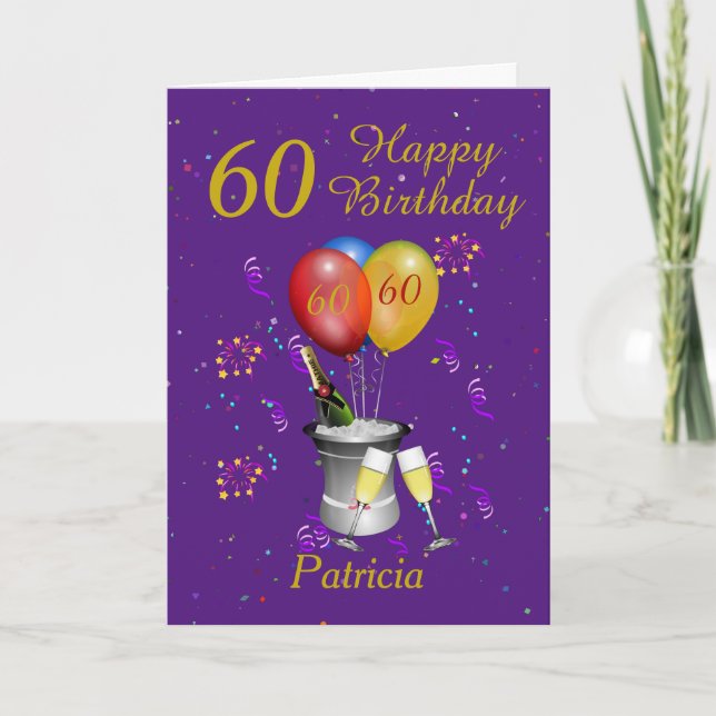 Carte de 60e anniversaire violet or (Devant)