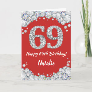 Carte de 69e anniversaire avec paillettes rouges e