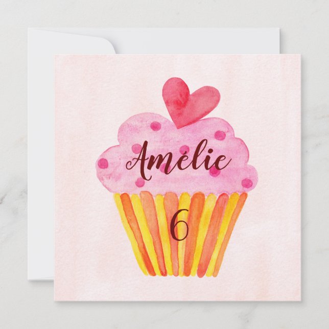 Carte de 6e anniversaire - cupcake aquarelle (Devant)