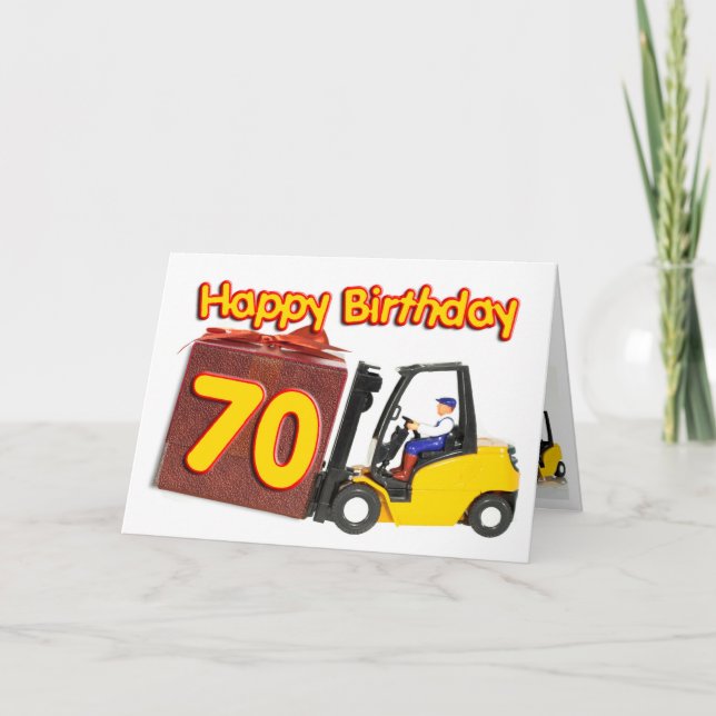 Carte de 70e anniversaire avec chariot élévateur à (Devant)