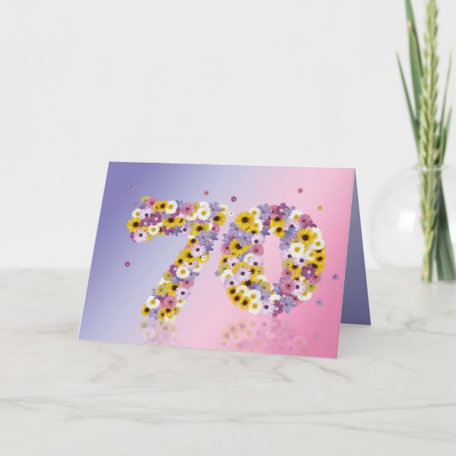 Carte de 70e anniversaire avec lettres fleuries (Devant)