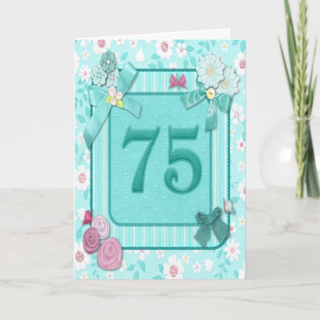 Carte de 75e anniversaire avec fleurs (Devant)