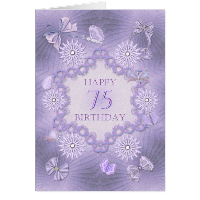 Carte de 75e anniversaire avec fleurs de lavande (Devant)