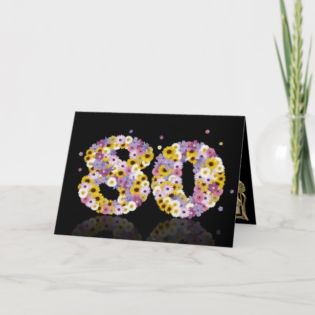 Carte de 80ème anniversaire avec lettres fleuries (Devant)