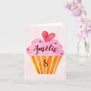 Carte de 8e anniversaire - cupcake aquarelle