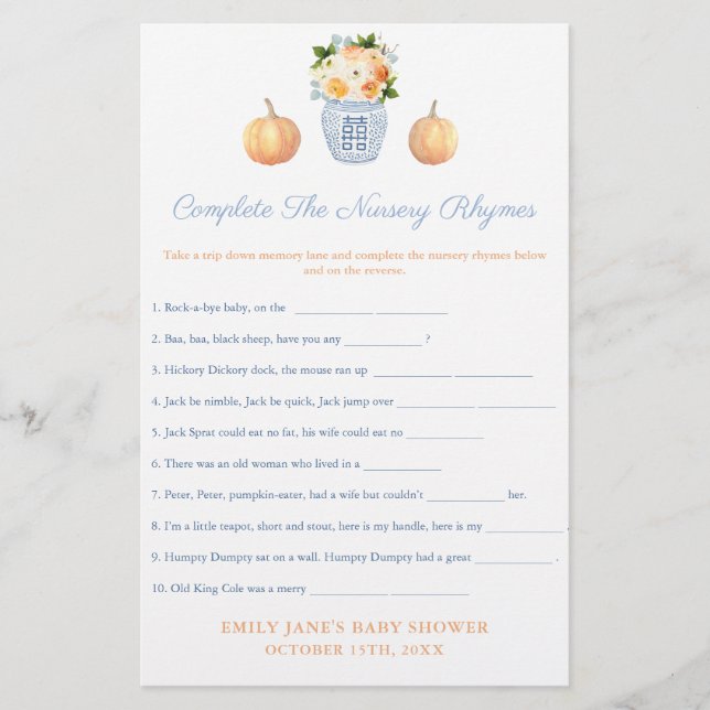 Carte de Baby shower Automne Citrouille Nursery Rh (Devant)