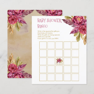 Carte de Baby shower Boho Fuchsia Peony Blooms