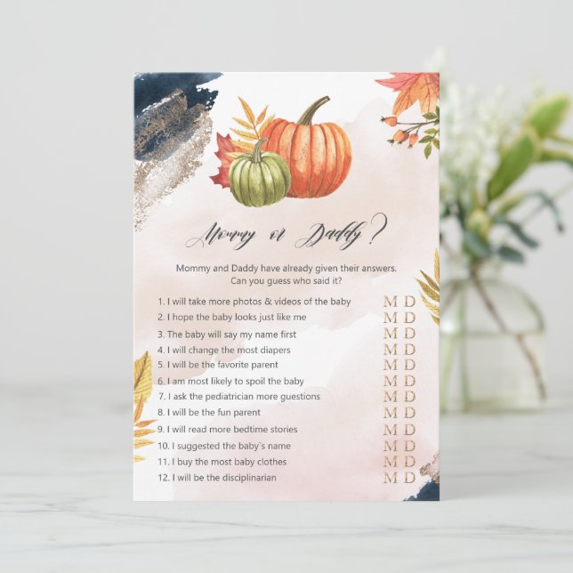 Carte De Baby shower Citrouille Maman Ou Papa (Debout devant)