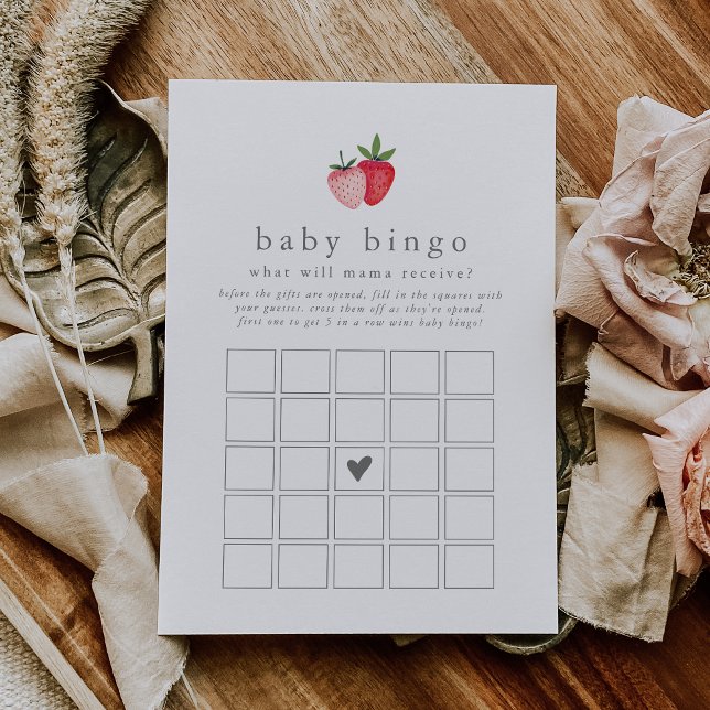 Carte de Baby shower de Bingo de fraise HEIDI (HEIDI Strawberry Baby Bingo Baby Shower Game Card)
