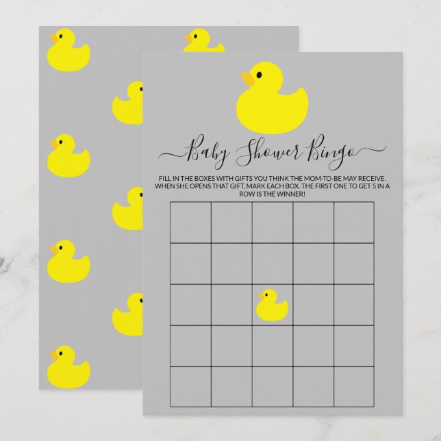 Carte de Baby shower de canard en caoutchouc jaune (Devant / Derrière)