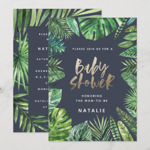 Carte de baby shower de feuille de palme tropicale