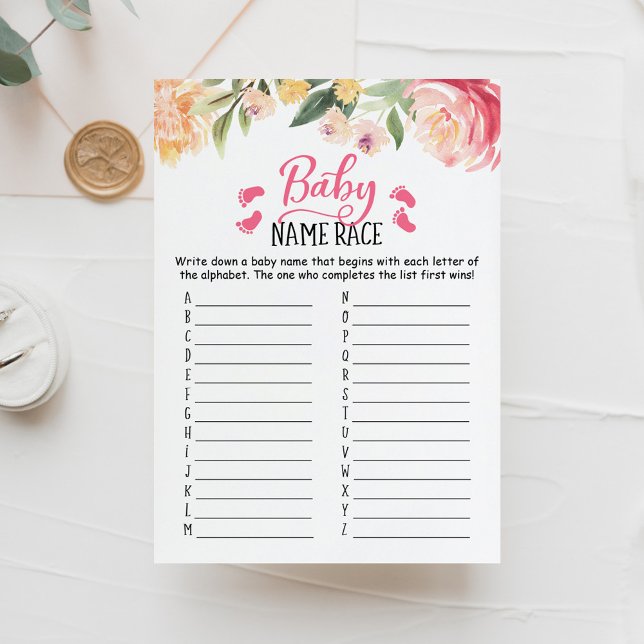 Carte de Baby shower de jeu de course de nom de bé (Créateur téléchargé)