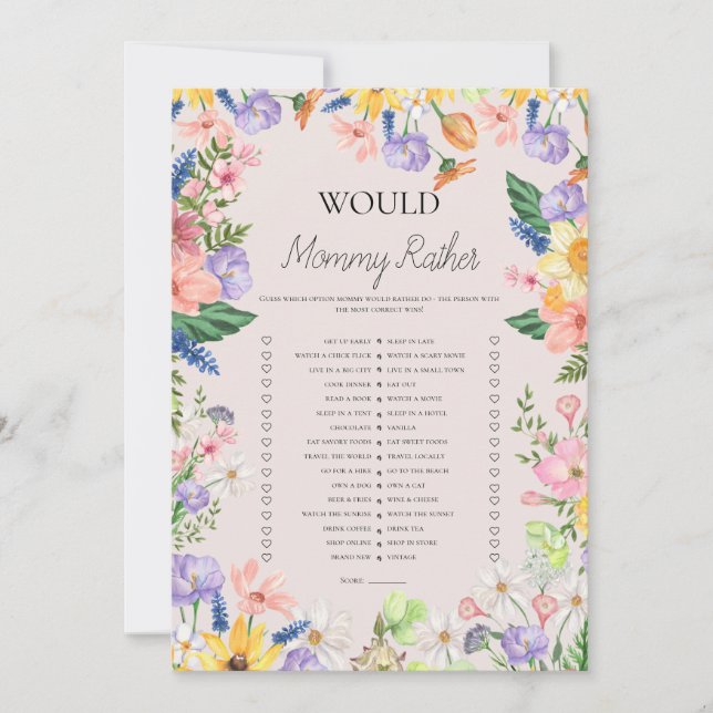 Carte de Baby shower de jeu pour maman Plutôt (Devant)