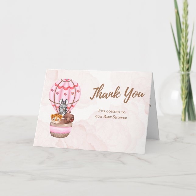 Carte de Baby shower de Merci à air chaud rose (Devant)