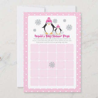 Carte de Baby shower de pingouin rose