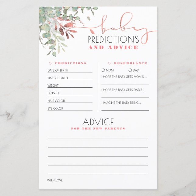 Carte de Baby shower de prédictions et conseils po (Devant)